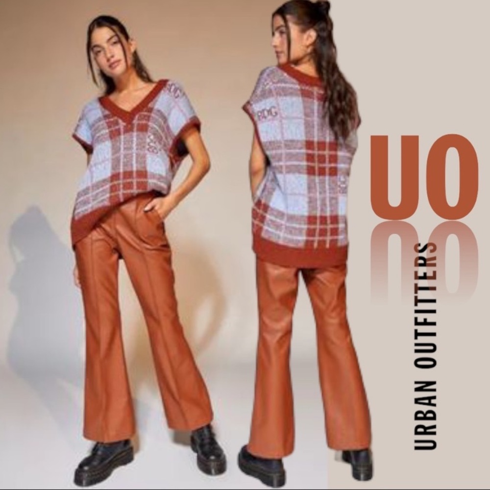 $99 NWOT Urban Outfitters Isabella Faux Vegan Leather Flare Pants Caramel brown